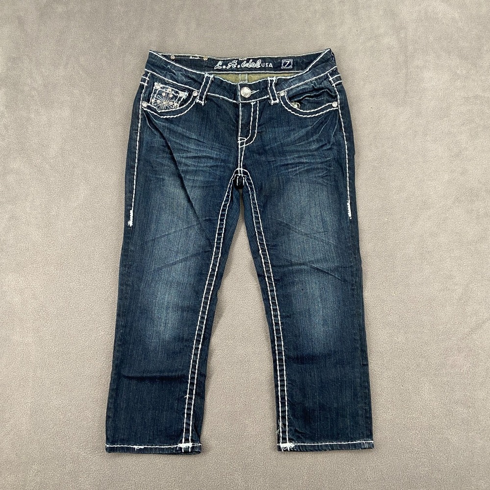 L.A. Idol‎ Western Jeans Womens 7 Blue Cotton Stretch Low Rise Straight Leg